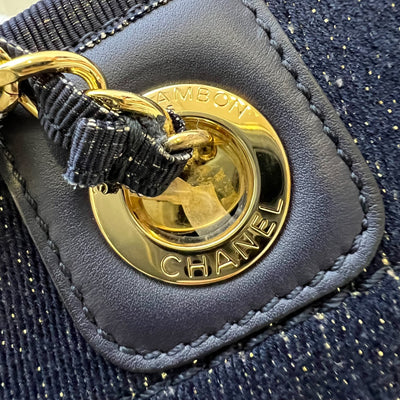 Chanel Deauville Medium Tote in Navy Fabric, Glittery Threading and LGHW
