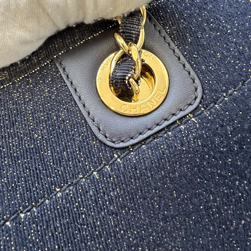 Chanel Deauville Medium Tote in Navy Fabric, Glittery Threading and LGHW