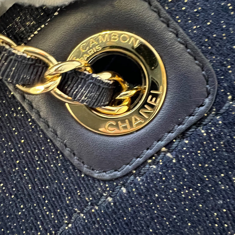 Chanel Deauville Medium Tote in Navy Fabric, Glittery Threading and LGHW