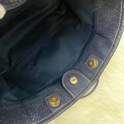 Chanel Deauville Medium Tote in Navy Fabric, Glittery Threading and LGHW