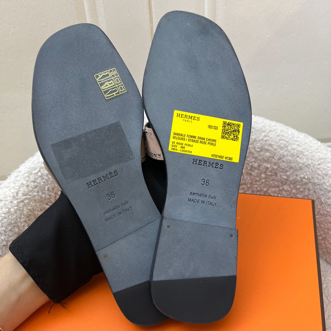 Hermes Oran Sandals Suede and Sequins Sz 36 – Brands Lover