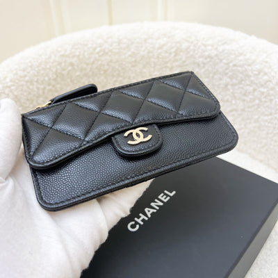 Chanel Flat Zipped External Slots Card holder in Black Caviar and LGHW