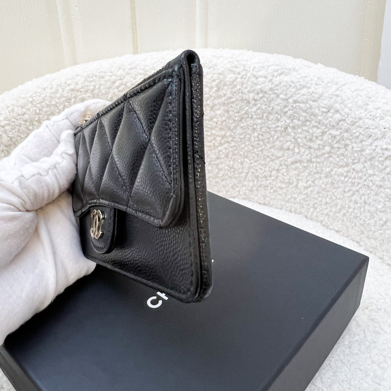 Chanel Flat Zipped External Slots Card holder in Black Caviar and LGHW