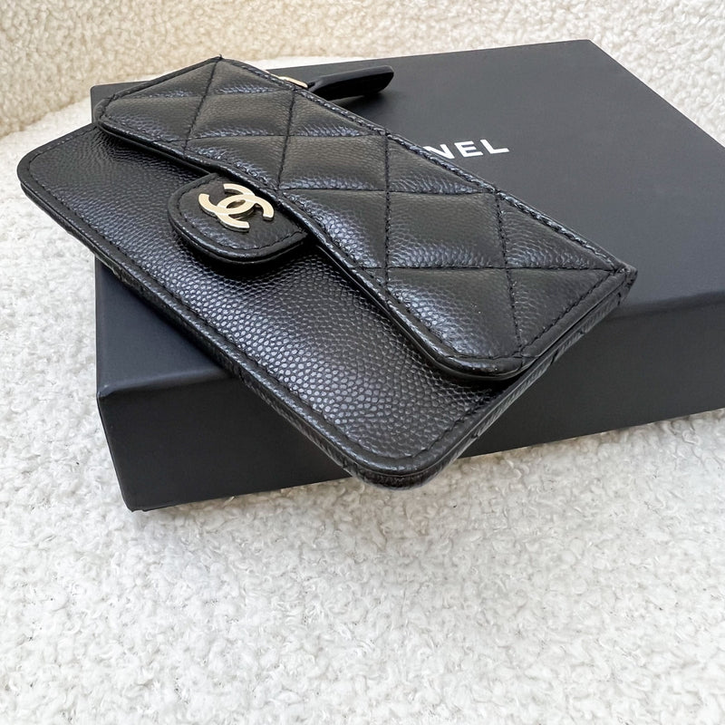 Chanel Flat Zipped External Slots Card holder in Black Caviar and LGHW