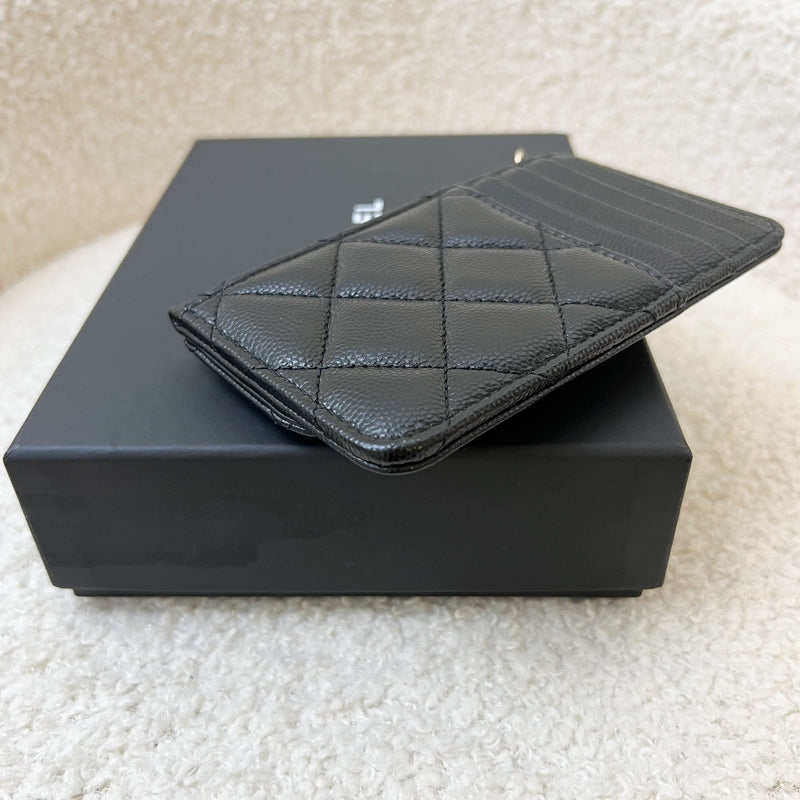 Chanel Flat Zipped External Slots Card holder in Black Caviar and LGHW