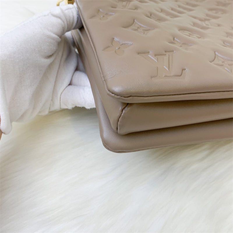 LV Coussin MM in Taupe Monogram-Embossed Puffy Lambskin GHW