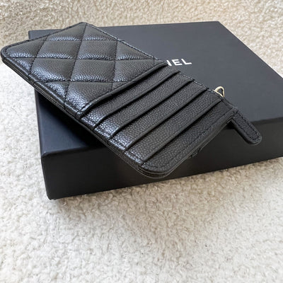 Chanel Flat Zipped External Slots Card holder in Black Caviar and LGHW