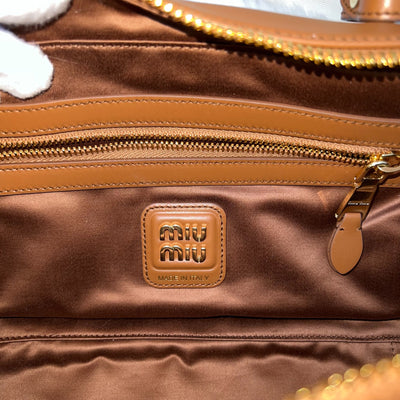 Miu Miu Medium Beau Top Handle Bag in Cognac Calfskin