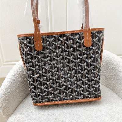 Goyard Mini Anjou in Black Goyardine Canvas with Camel Trim