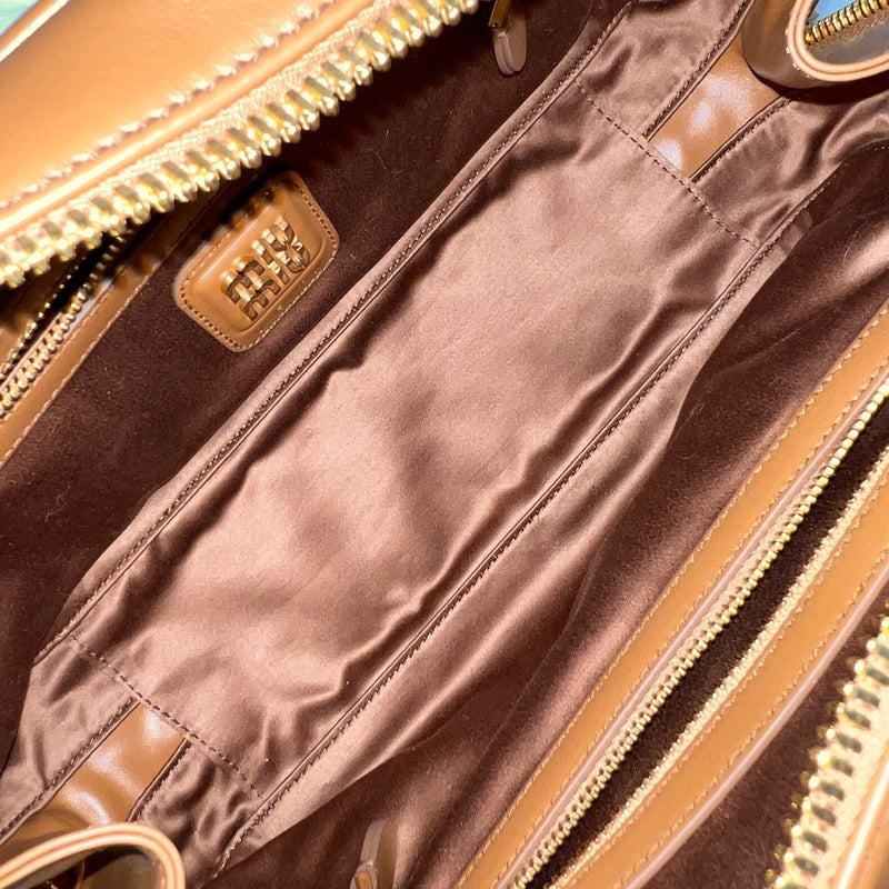 Miu Miu Medium Beau Top Handle Bag in Cognac Calfskin