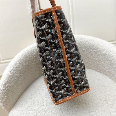 Goyard Mini Anjou in Black Goyardine Canvas with Camel Trim