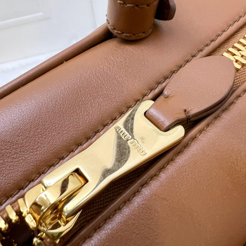 Miu Miu Medium Beau Top Handle Bag in Cognac Calfskin