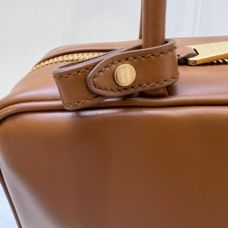 Miu Miu Medium Beau Top Handle Bag in Cognac Calfskin