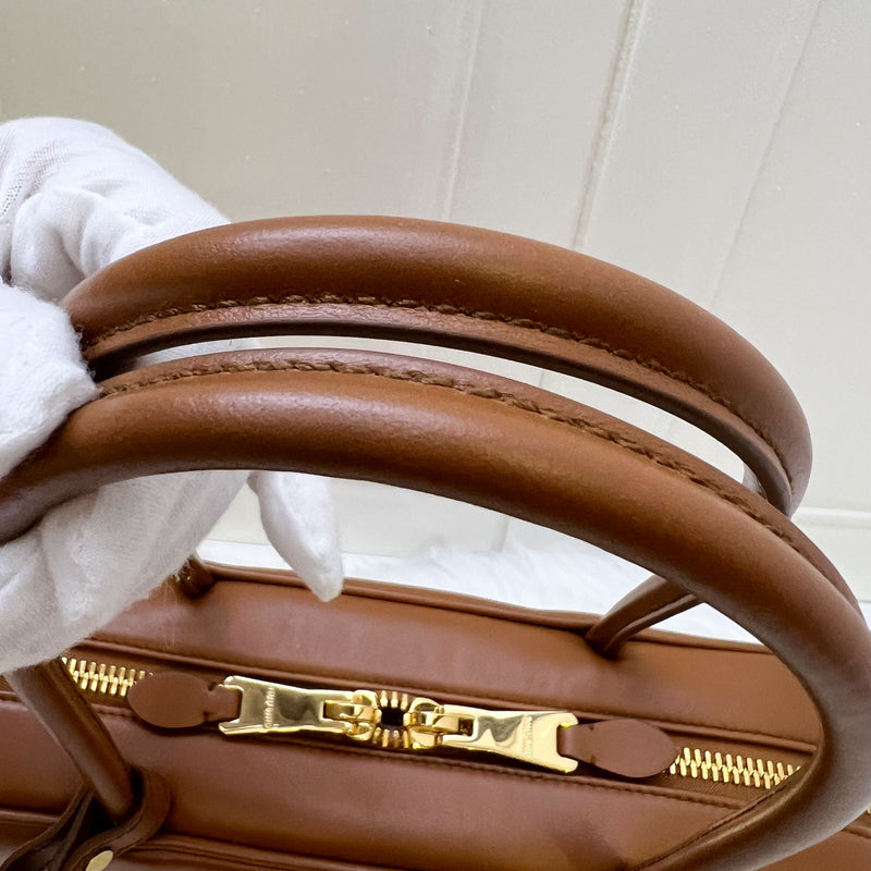 Miu Miu Medium Beau Top Handle Bag in Cognac Calfskin