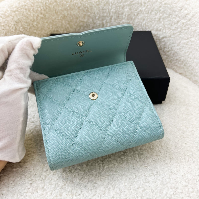 Chanel Filigree Trifold Compact Wallet in Tiffany Blue / Green Caviar GHW