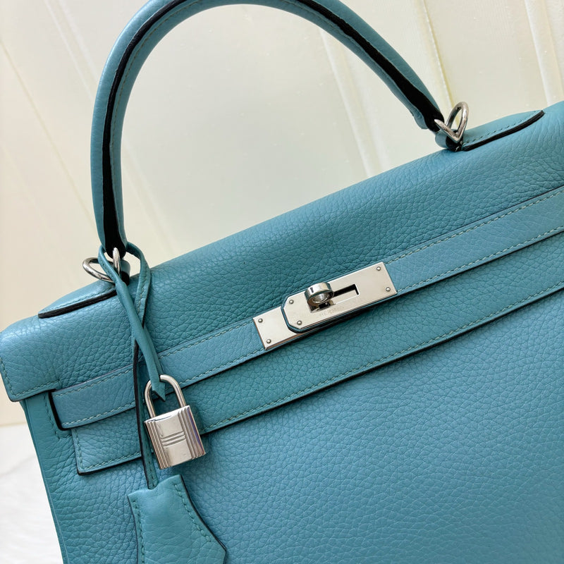 Hermes Kelly 32 in Blue (Turquoise) Clemence Leather and PHW