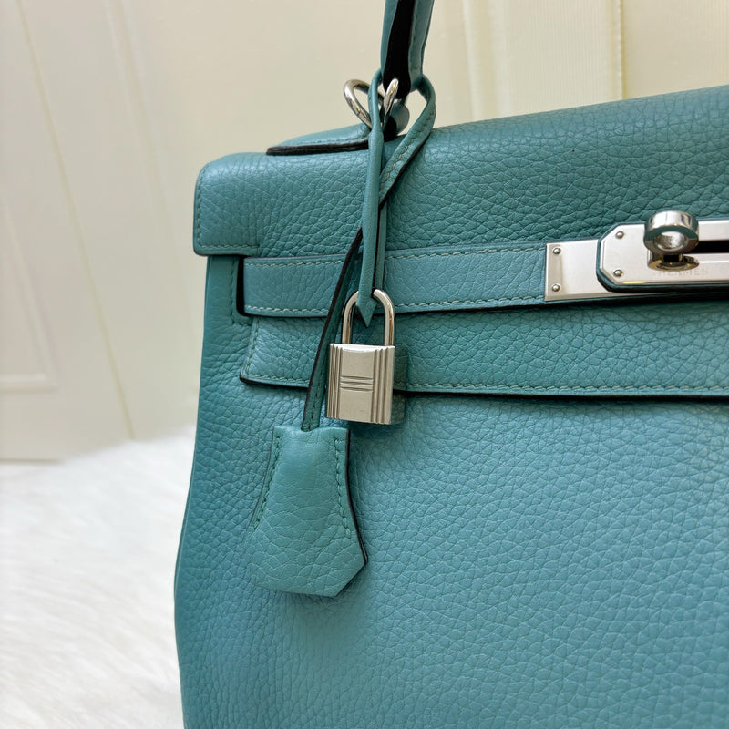 Hermes Kelly 32 in Blue (Turquoise) Clemence Leather and PHW