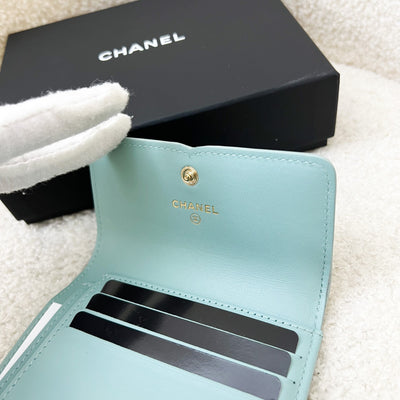 Chanel Filigree Trifold Compact Wallet in Tiffany Blue / Green Caviar GHW