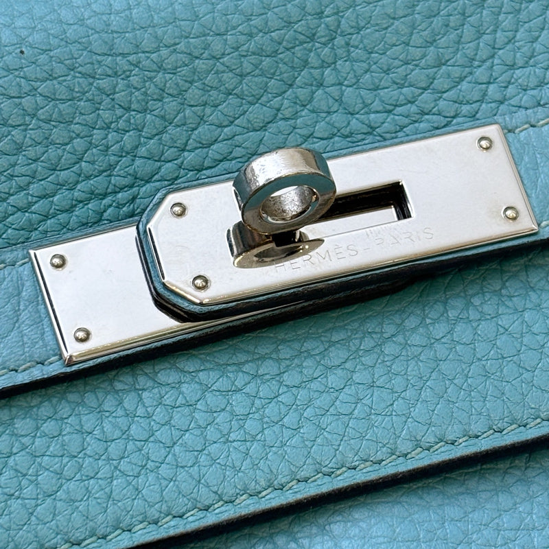 Hermes Kelly 32 in Blue (Turquoise) Clemence Leather and PHW