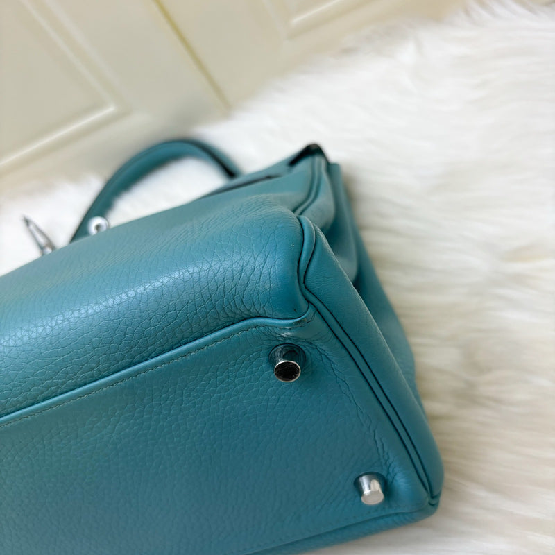 Hermes Kelly 32 in Blue (Turquoise) Clemence Leather and PHW