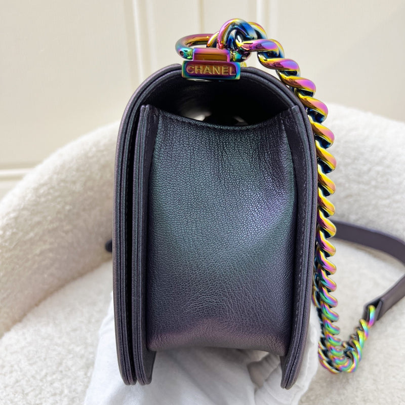 Chanel Medium 25cm Boy Flap in Mermaid Iridescent Purple Goatskin and Rainbow HW