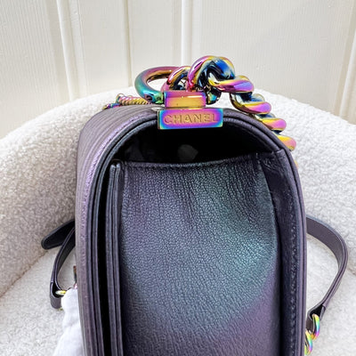 Chanel Medium 25cm Boy Flap in Mermaid Iridescent Purple Goatskin and Rainbow HW