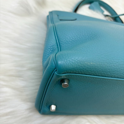 Hermes Kelly 32 in Blue (Turquoise) Clemence Leather and PHW