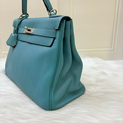 Hermes Kelly 32 in Blue (Turquoise) Clemence Leather and PHW