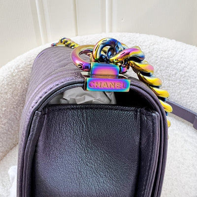 Chanel Medium 25cm Boy Flap in Mermaid Iridescent Purple Goatskin and Rainbow HW