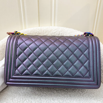 Chanel Medium 25cm Boy Flap in Mermaid Iridescent Purple Goatskin and Rainbow HW