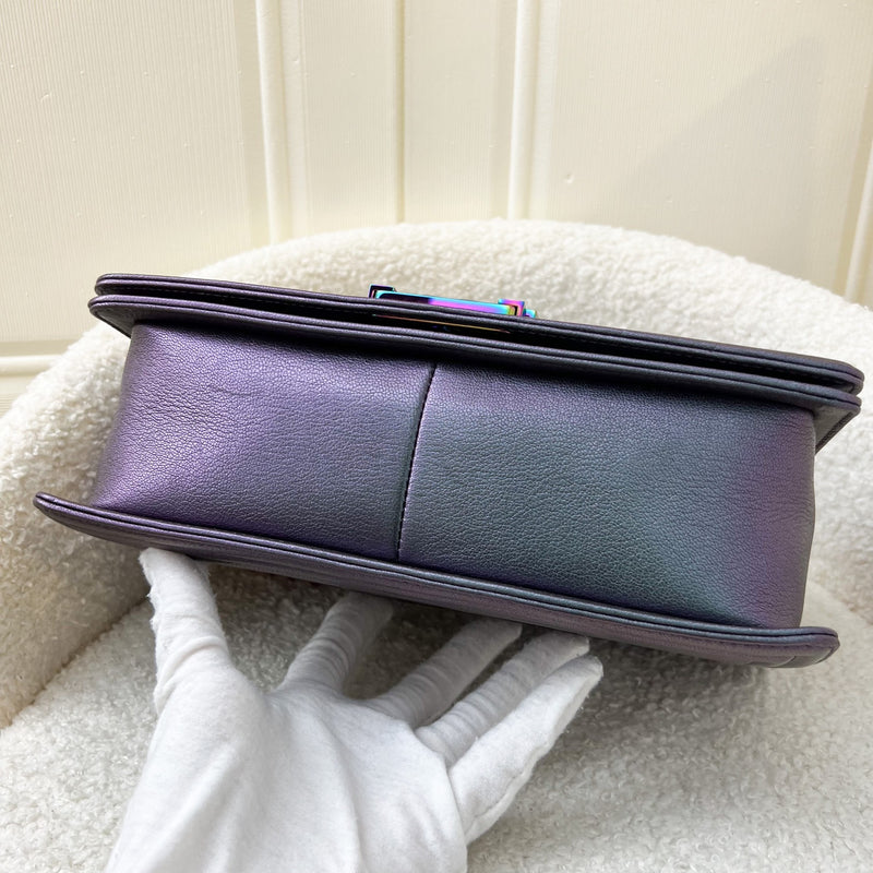 Chanel Medium 25cm Boy Flap in Mermaid Iridescent Purple Goatskin and Rainbow HW