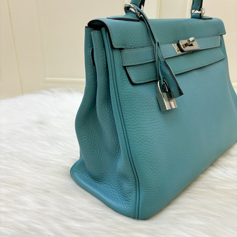 Hermes Kelly 32 in Blue (Turquoise) Clemence Leather and PHW