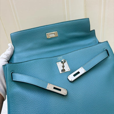 Hermes Kelly 32 in Blue (Turquoise) Clemence Leather and PHW