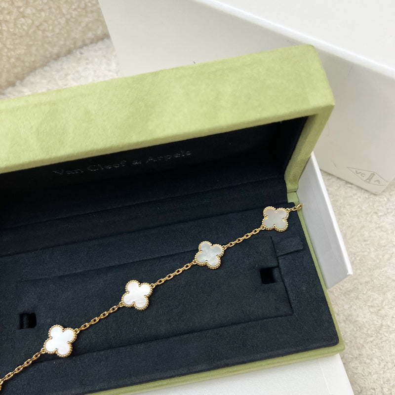 [Local Set - Oct 2023] Van Cleef & Arpels VCA Vintage Alhambra 5 Motifs Bracelet with Mother of Pearl MOP in 18K Yellow Gold (Ref: VCARA41800)