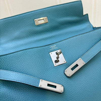 Hermes Kelly 32 in Blue (Turquoise) Clemence Leather and PHW