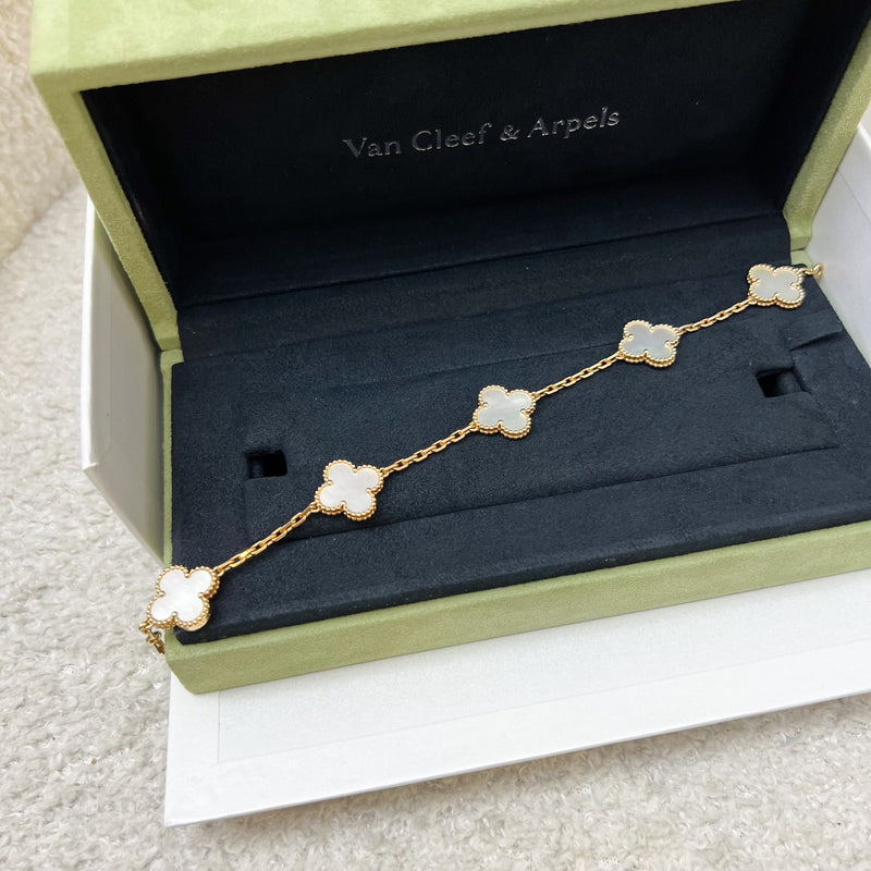 [Local Set - Oct 2023] Van Cleef & Arpels VCA Vintage Alhambra 5 Motifs Bracelet with Mother of Pearl MOP in 18K Yellow Gold (Ref: VCARA41800)