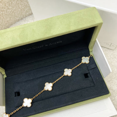 [Local Set - Oct 2023] Van Cleef & Arpels VCA Vintage Alhambra 5 Motifs Bracelet with Mother of Pearl MOP in 18K Yellow Gold (Ref: VCARA41800)