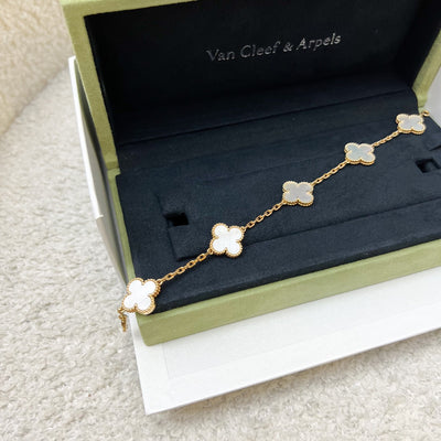 [Local Set - Oct 2023] Van Cleef & Arpels VCA Vintage Alhambra 5 Motifs Bracelet with Mother of Pearl MOP in 18K Yellow Gold (Ref: VCARA41800)