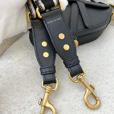 Dior Mini Saddle Bag In Black Grained Calfskin and GHW, with Additional Canvas Adjustable Strap (Model: M0447CBAA)