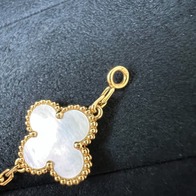 [Local Set - Oct 2023] Van Cleef & Arpels VCA Vintage Alhambra 5 Motifs Bracelet with Mother of Pearl MOP in 18K Yellow Gold (Ref: VCARA41800)
