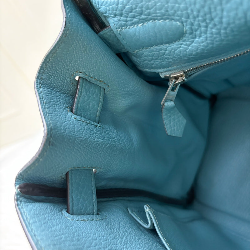 Hermes Kelly 32 in Blue (Turquoise) Clemence Leather and PHW