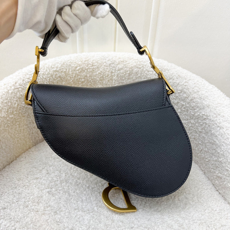 Dior Mini Saddle Bag In Black Grained Calfskin and GHW, with Additional Canvas Adjustable Strap (Model: M0447CBAA)