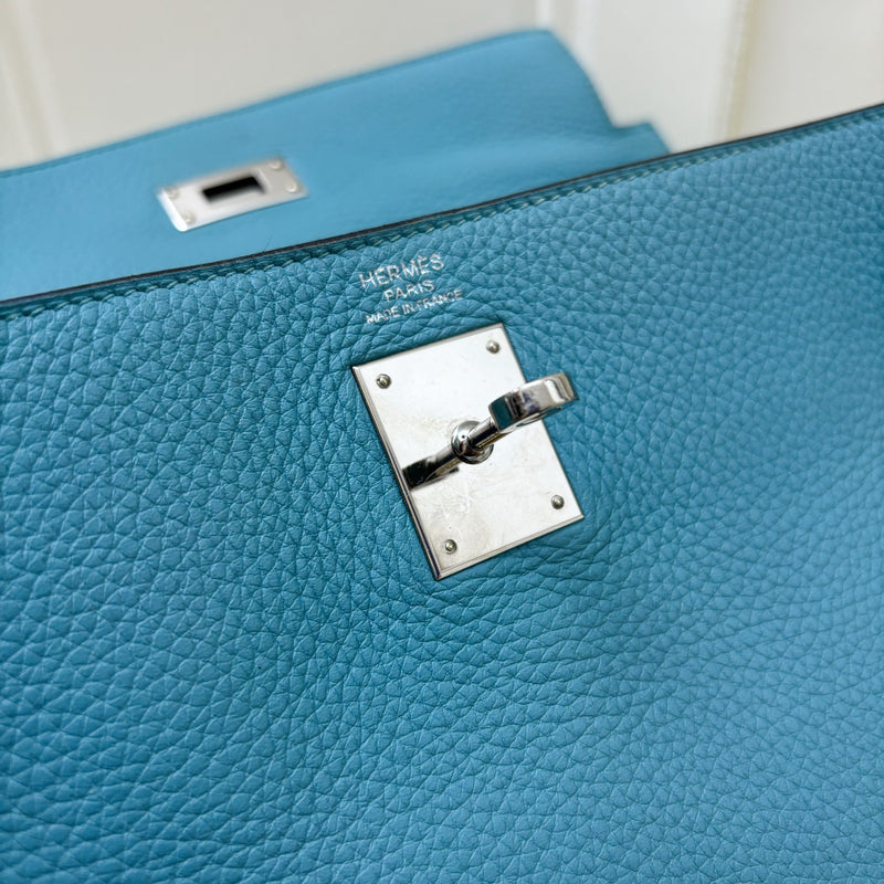 Hermes Kelly 32 in Blue (Turquoise) Clemence Leather and PHW