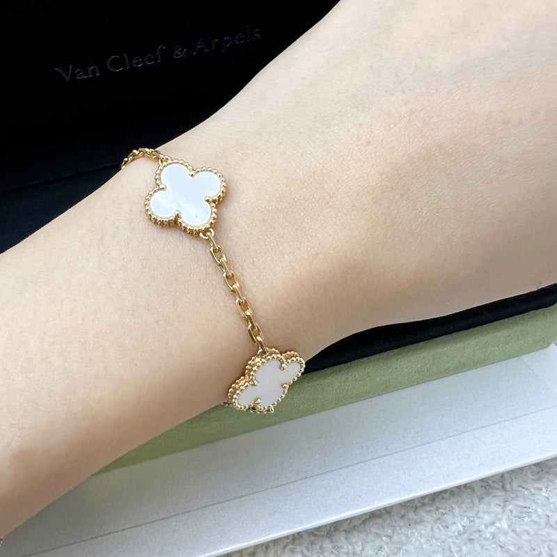 [Local Set - Oct 2023] Van Cleef & Arpels VCA Vintage Alhambra 5 Motifs Bracelet with Mother of Pearl MOP in 18K Yellow Gold (Ref: VCARA41800)