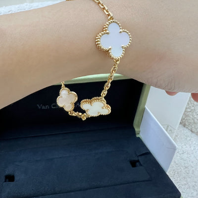 [Local Set - Oct 2023] Van Cleef & Arpels VCA Vintage Alhambra 5 Motifs Bracelet with Mother of Pearl MOP in 18K Yellow Gold (Ref: VCARA41800)