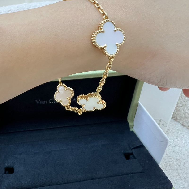 [Local Set - Oct 2023] Van Cleef & Arpels VCA Vintage Alhambra 5 Motifs Bracelet with Mother of Pearl MOP in 18K Yellow Gold (Ref: VCARA41800)