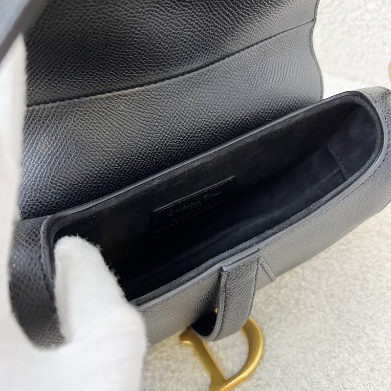 Dior Mini Saddle Bag In Black Grained Calfskin and GHW, with Additional Canvas Adjustable Strap (Model: M0447CBAA)