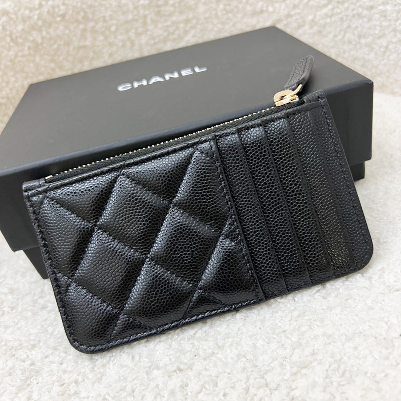 Chanel Flat Zipped External Slots Card holder in Black Caviar and LGHW