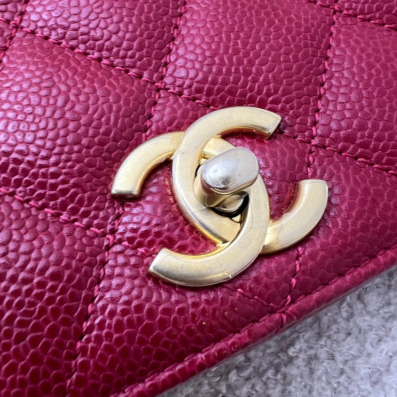 Chanel Top Handle Flap Bag in Raspberry Red Caviar AGHW