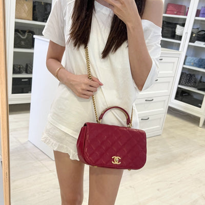 Chanel Top Handle Flap Bag in Raspberry Red Caviar AGHW